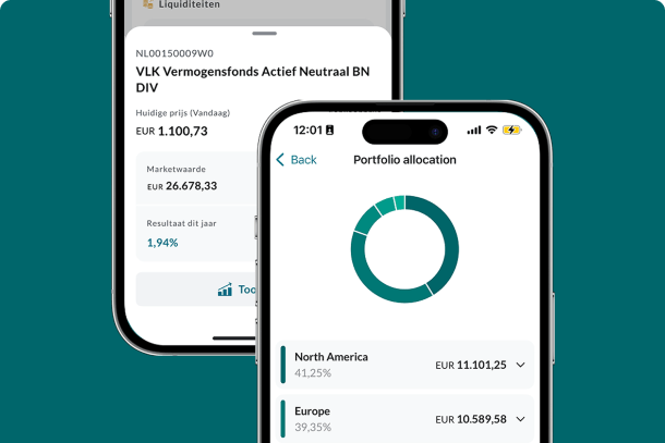 Hand met een smartphone waar de Van Lanschot Kempen Banking App op staat